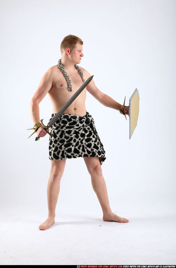 Man Adult Average White Fighting with sword Standing poses Underwear