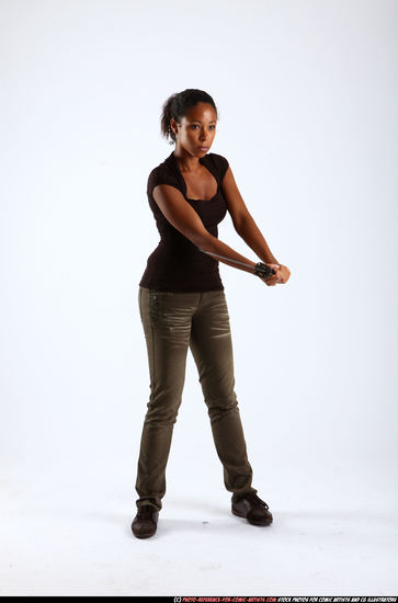 Woman Young Athletic Black Fighting with sword Standing poses Casual