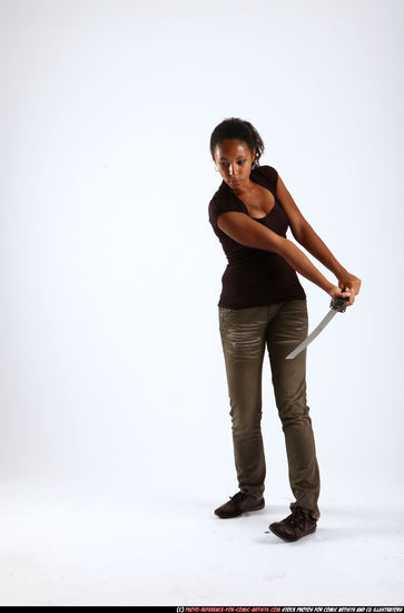 Woman Young Athletic Black Fighting with sword Standing poses Casual