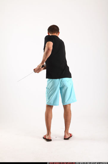 Man Adult Athletic White Fighting with sword Standing poses Sportswear