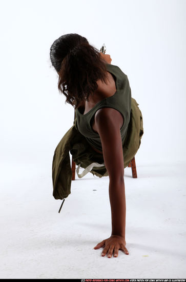 Woman Young Athletic Black Fighting with gun Moving poses Army