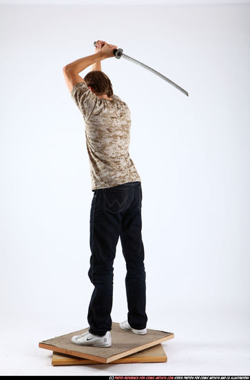 Man Young Athletic White Fighting with sword Standing poses Casual