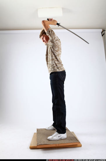 Man Young Athletic White Fighting with sword Standing poses Casual