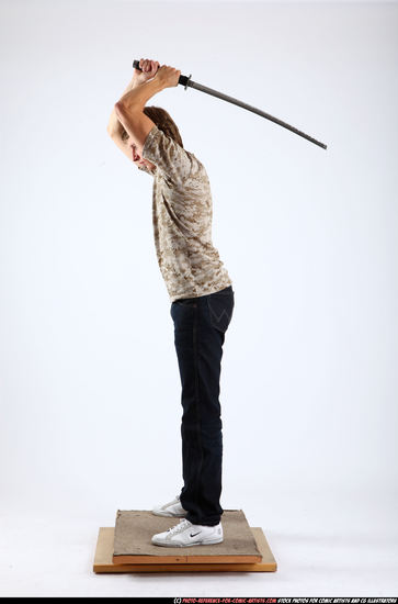 Man Young Athletic White Fighting with sword Standing poses Casual