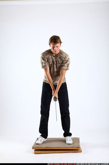 Man Young Athletic White Fighting with sword Standing poses Casual