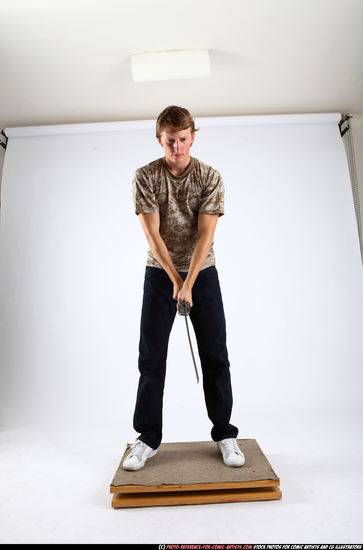 Man Young Athletic White Fighting with sword Standing poses Casual