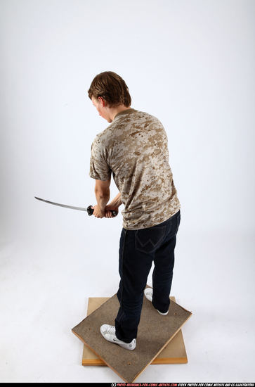 Man Young Athletic White Fighting with sword Standing poses Casual