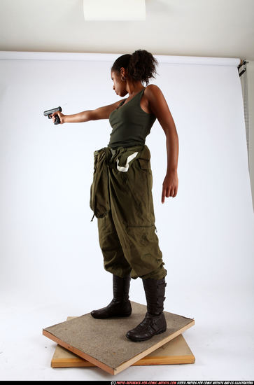 Woman Young Athletic Black Fighting with gun Standing poses Army