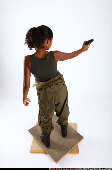 Woman Young Athletic Black Fighting with gun Standing poses Army