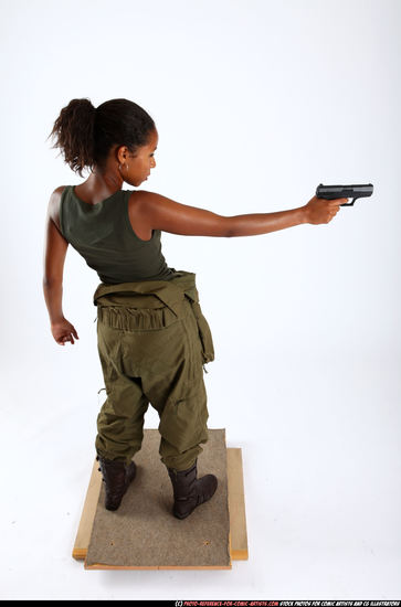 Woman Young Athletic Black Fighting with gun Standing poses Army