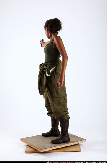 Woman Young Athletic Black Fighting with gun Standing poses Army