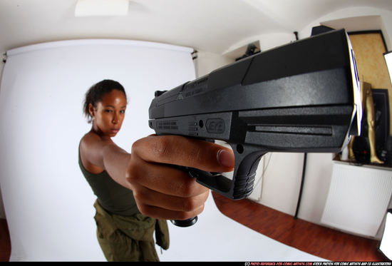 Woman Young Athletic Black Fighting with gun Standing poses Army