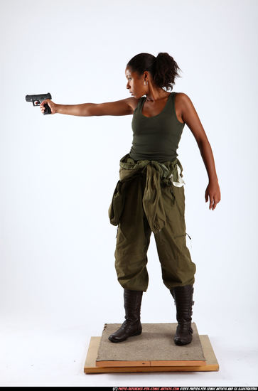 Woman Young Athletic Black Fighting with gun Standing poses Army