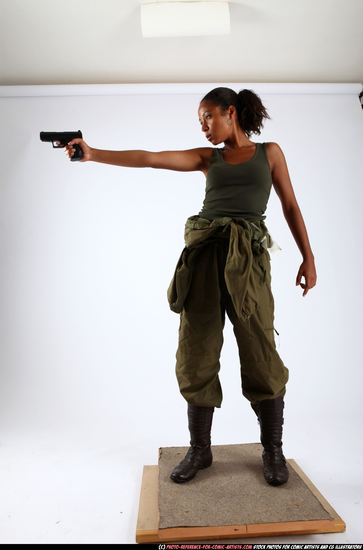 Woman Young Athletic Black Fighting with gun Standing poses Army