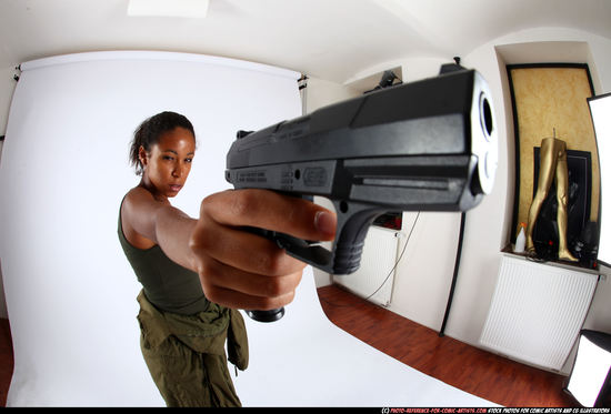 Woman Young Athletic Black Fighting with gun Standing poses Army