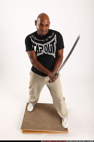 Man Old Chubby Black Fighting with sword Standing poses Casual