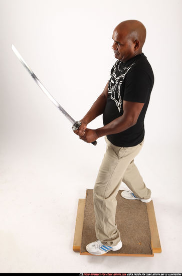 Man Old Chubby Black Fighting with sword Standing poses Casual