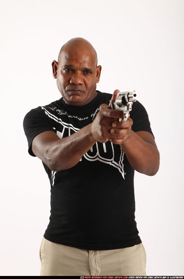 Man Old Chubby Black Fighting with gun Standing poses Casual