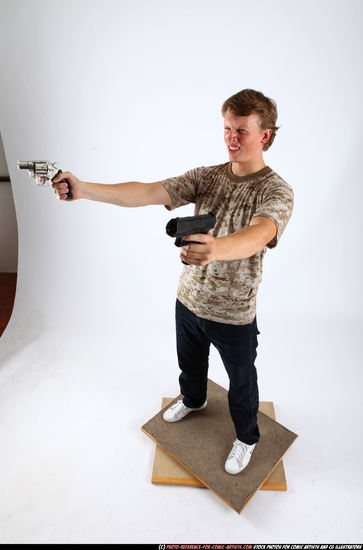 Man Adult Athletic White Fighting with gun Standing poses Casual