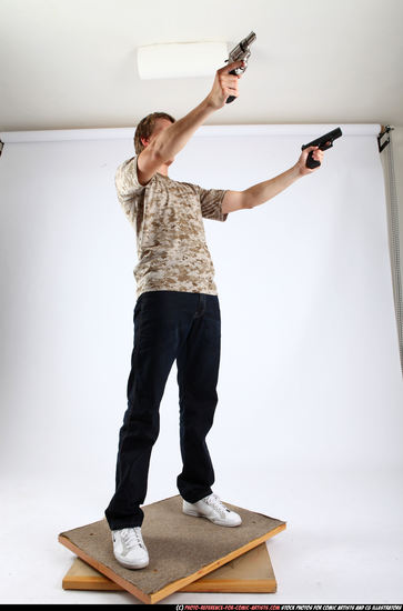 Man Adult Athletic White Fighting with gun Standing poses Casual