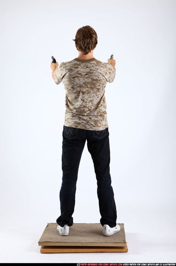 Man Adult Athletic White Fighting with gun Standing poses Casual