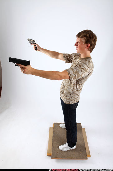 Man Adult Athletic White Fighting with gun Standing poses Casual