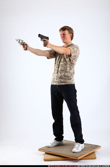 Man Adult Athletic White Fighting with gun Standing poses Casual