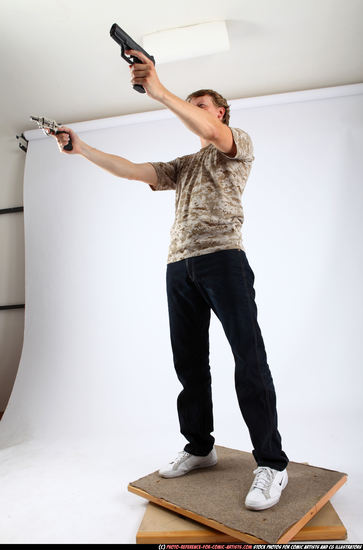 Man Adult Athletic White Fighting with gun Standing poses Casual