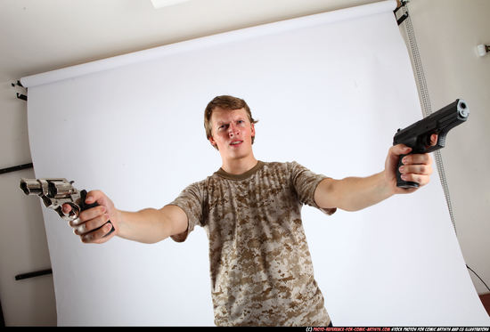 Man Adult Athletic White Fighting with gun Standing poses Casual