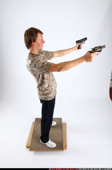 Man Adult Athletic White Fighting with gun Standing poses Casual