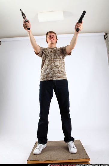 Man Adult Athletic White Fighting with gun Standing poses Casual