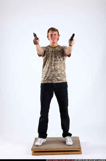 Man Adult Athletic White Fighting with gun Standing poses Casual