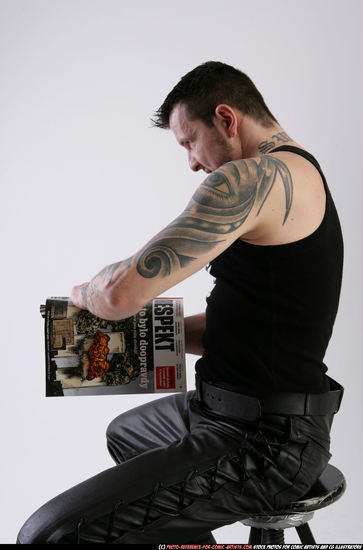 Man Adult Athletic White Fighting with gun Sitting poses Casual