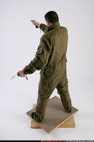 Man Adult Athletic White Fighting with gun Standing poses Army