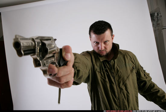 Man Adult Athletic White Fighting with gun Standing poses Army