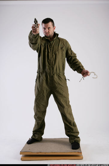 Man Adult Athletic White Fighting with gun Standing poses Army