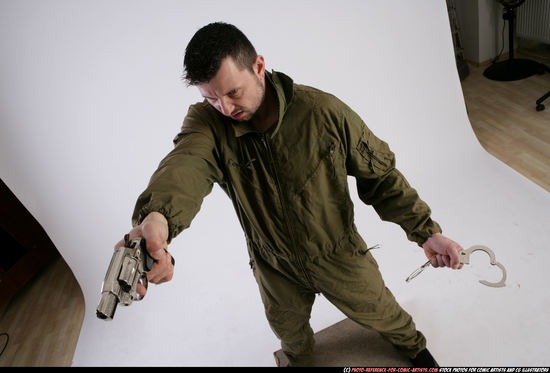 Man Adult Athletic White Fighting with gun Standing poses Army