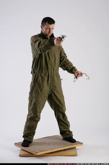 Man Adult Athletic White Fighting with gun Standing poses Army