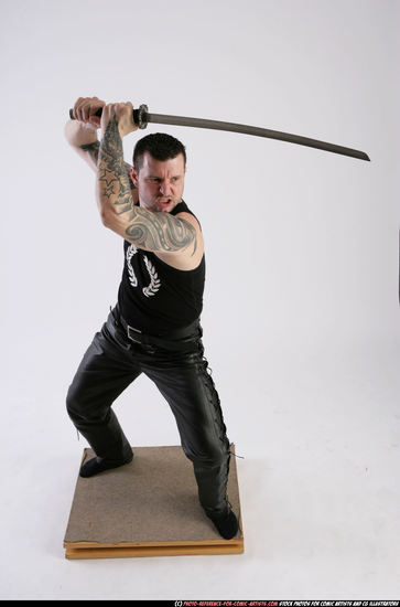 Man Adult Athletic White Fighting with sword Standing poses Casual