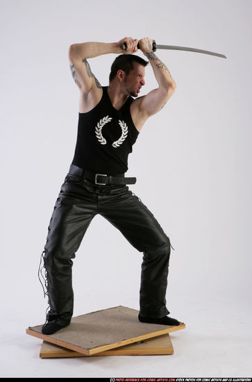 Man Adult Athletic White Fighting with sword Standing poses Casual