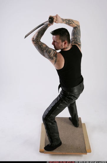 Man Adult Athletic White Fighting with sword Standing poses Casual