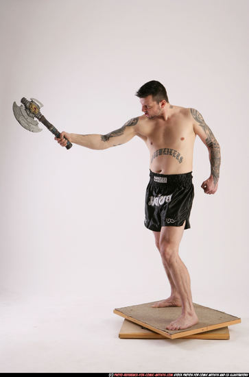 Man Adult Athletic White Fighting with sword Standing poses Sportswear