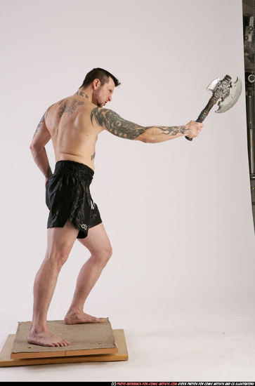 Man Adult Athletic White Fighting with sword Standing poses Sportswear