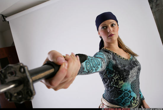 Woman Adult Athletic White Fighting with sword Standing poses Army