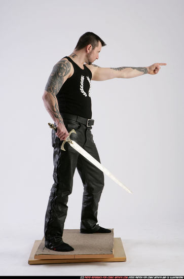 Man Adult Athletic White Fighting with sword Standing poses Casual