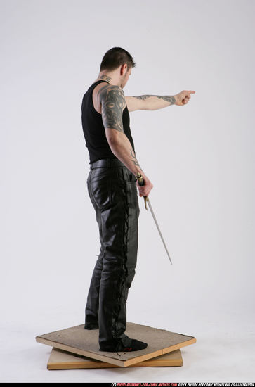 Man Adult Athletic White Fighting with sword Standing poses Casual