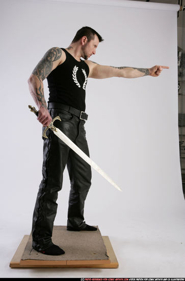 Man Adult Athletic White Fighting with sword Standing poses Casual