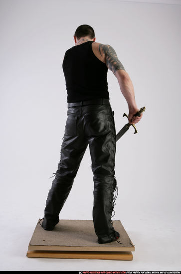 Man Adult Athletic White Fighting with sword Standing poses Casual