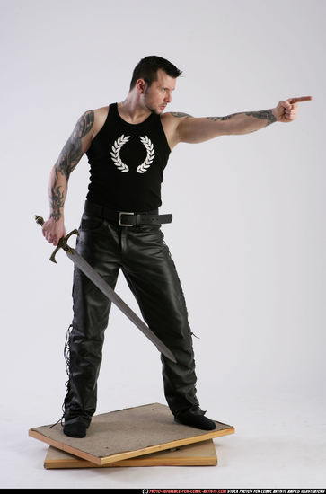 Man Adult Athletic White Fighting with sword Standing poses Casual