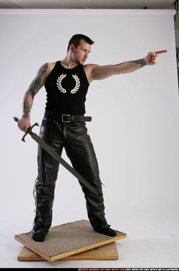 Man Adult Athletic White Fighting with sword Standing poses Casual